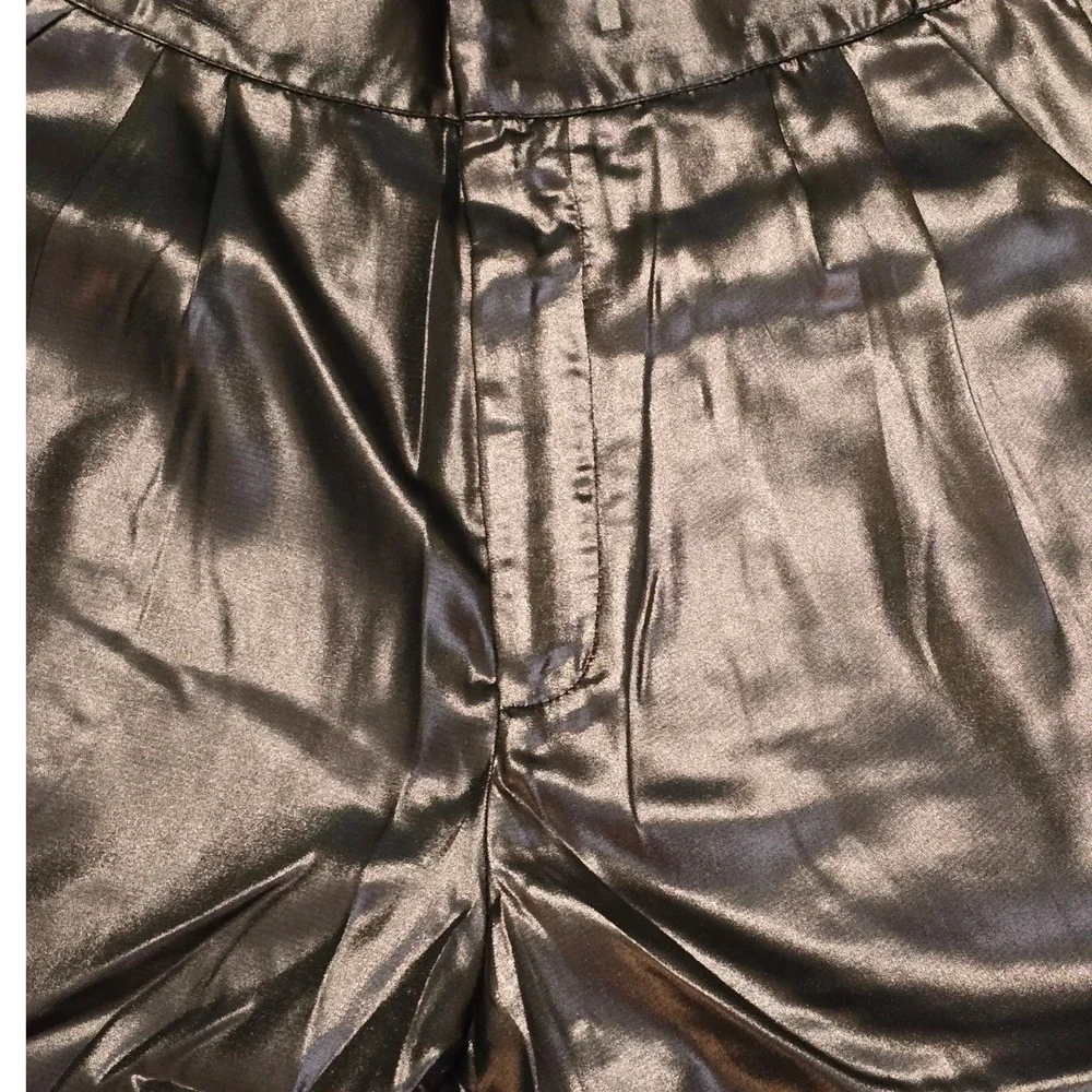Allison New York Joan Lame Pants Rose Gold Metallic Wide Leg Trousers Medium